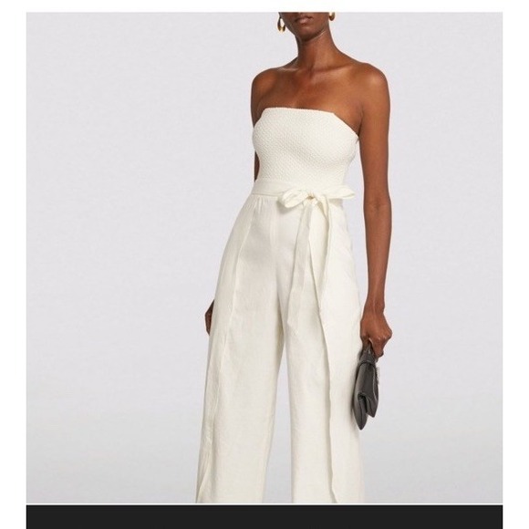 Alice + Olivia Pants - Alice + Olivia Bebe Jumpsuit Ivory Linen Blend Wide Split Leg With Belt Size 6